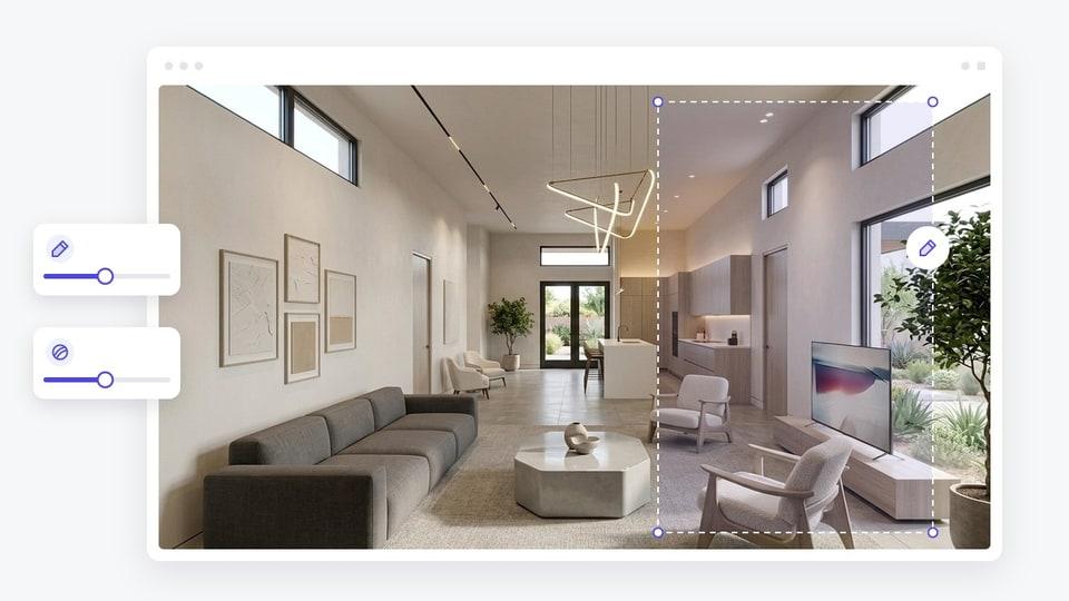 Точечное редактирование интерьера комнаты кистью в AI Facade