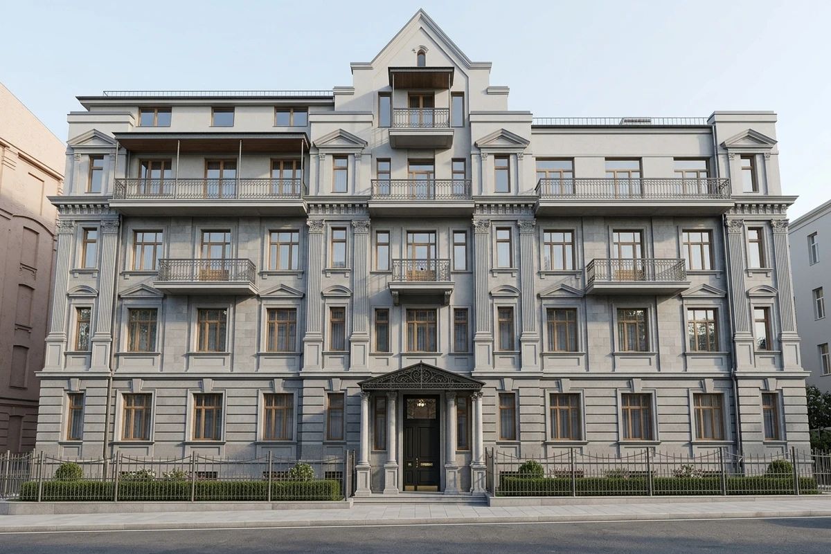 Дизайн фасада в стиле Неоклассика — фото фасада от нейросети AI Facade