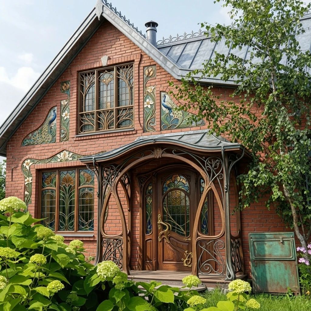 Дизайн фасада в стиле Модерн (ар-нуво) — фото фасада от нейросети AI Facade
