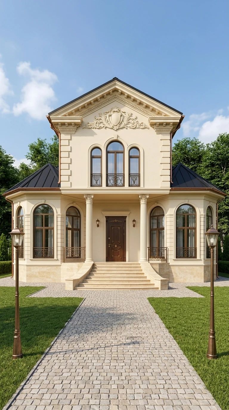 Дизайн фасада в стиле Неоклассика — фото фасада от нейросети AI Facade