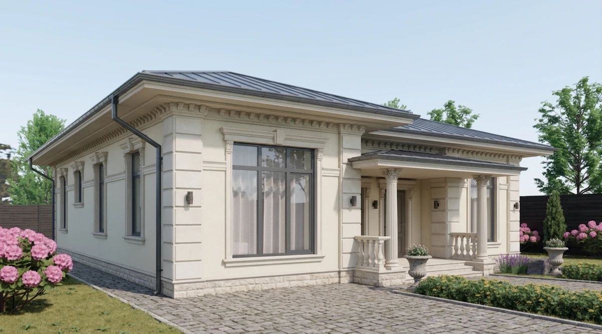 Дизайн фасада в стиле Неоклассика — фото фасада от нейросети AI Facade