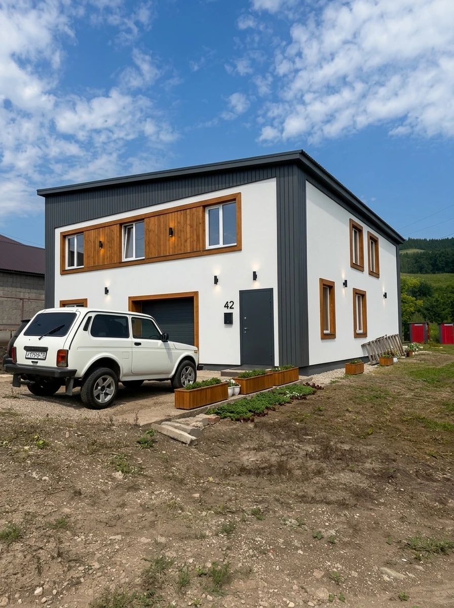 Дизайн фасада в стиле Барнхаус — Фасад от нейросети AI Facade
