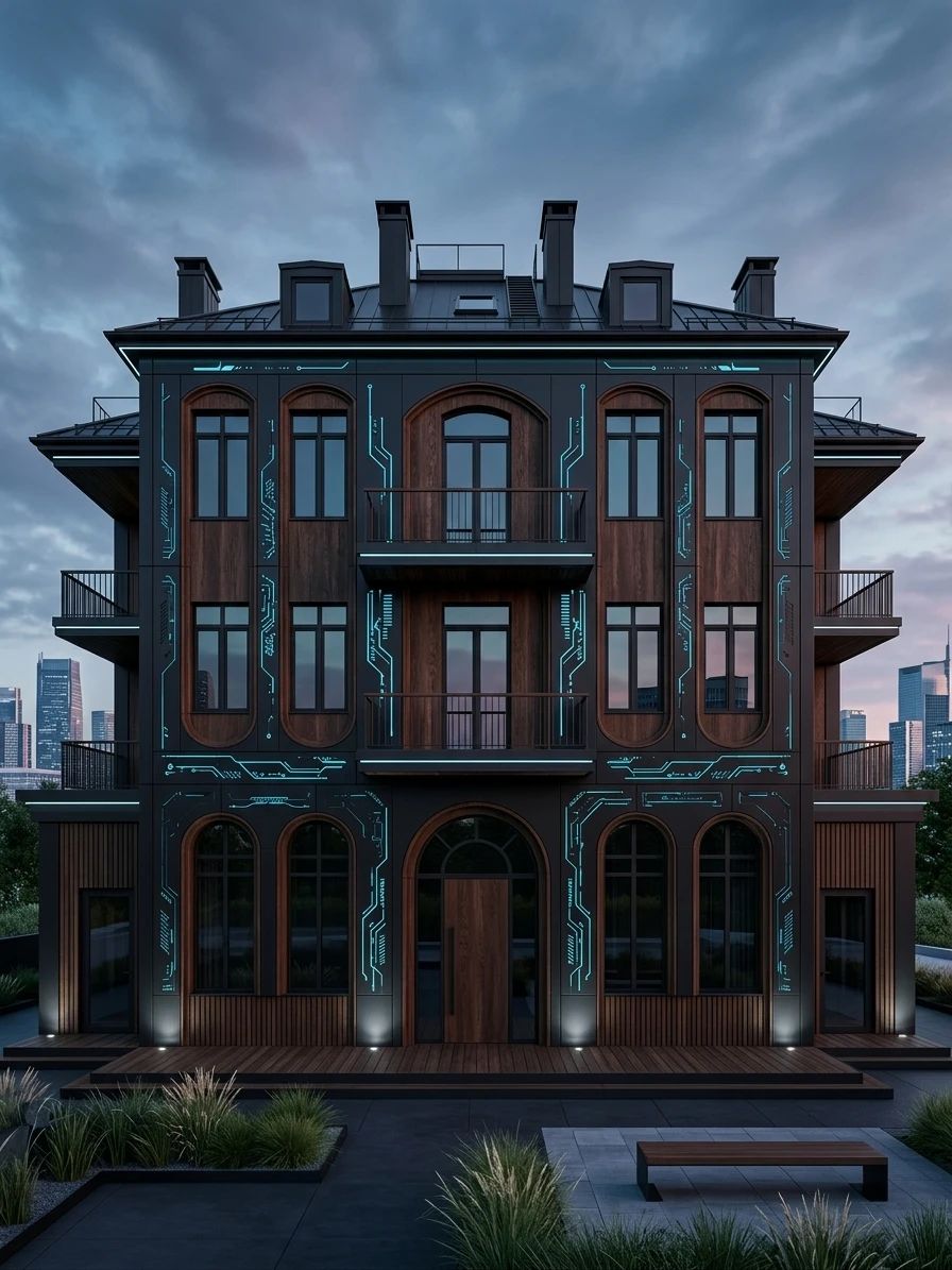 Дизайн фасада в стиле Блэктек — фото фасада от нейросети AI Facade