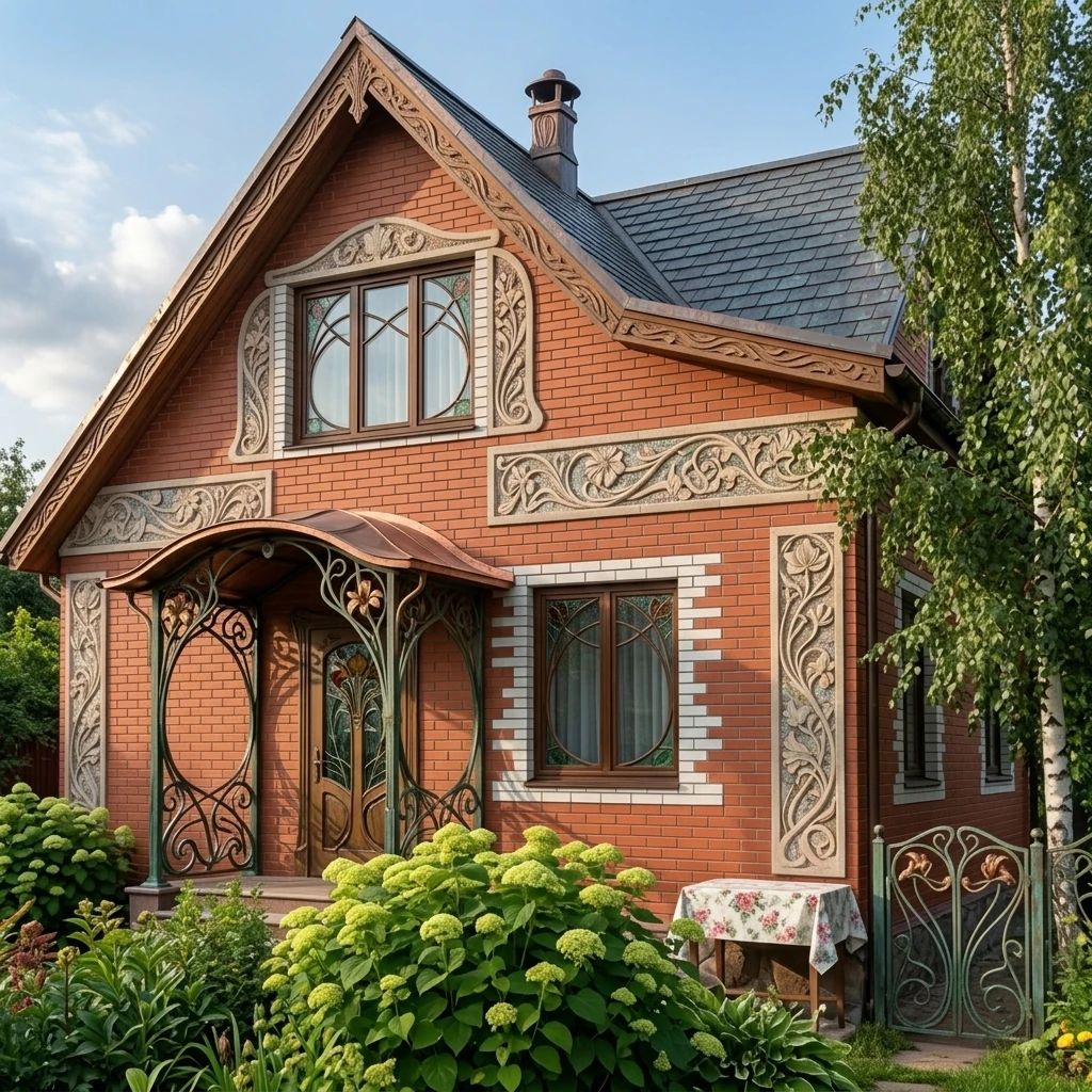 Дизайн фасада в стиле Модерн (ар-нуво) — фото фасада от нейросети AI Facade
