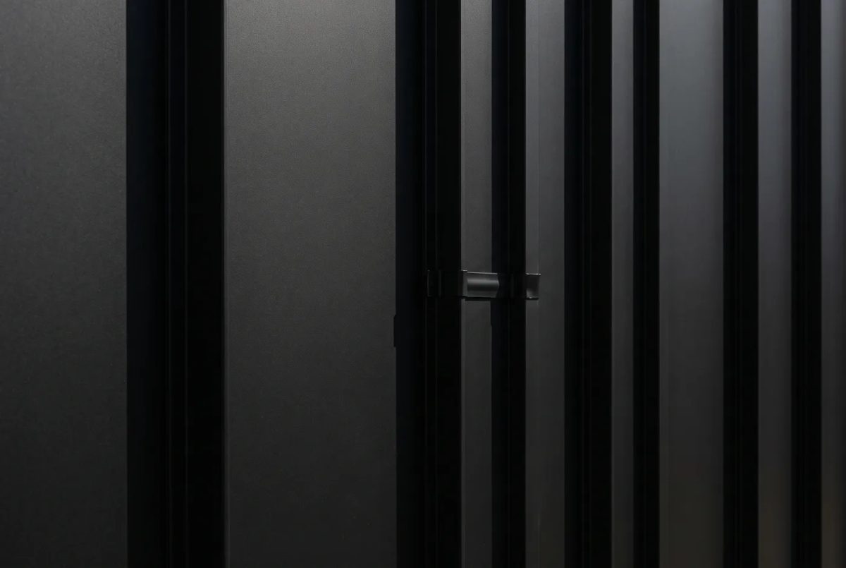 Матовый фальц RAL 9005 — чёрный фасад крупным планом, AI-визуализация