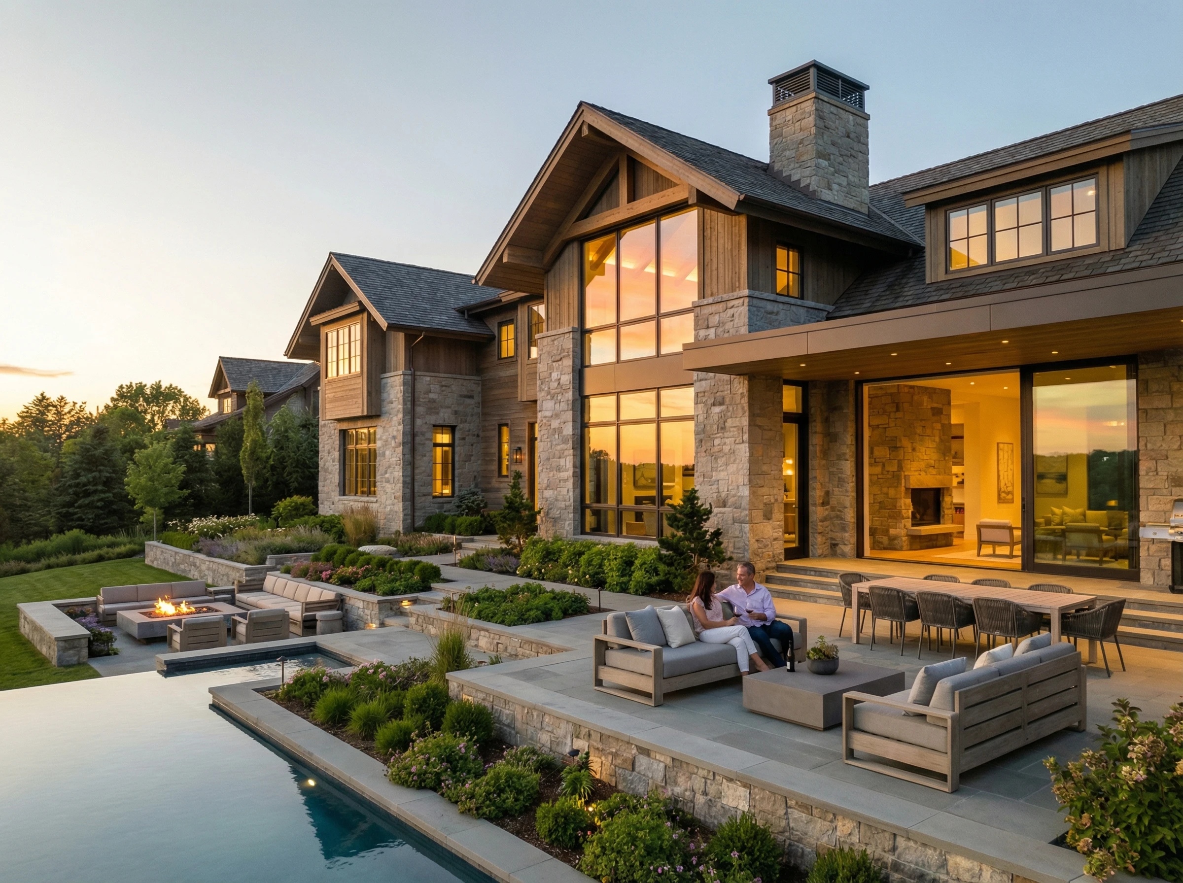 Роскошный экстерьер дома в золотой час