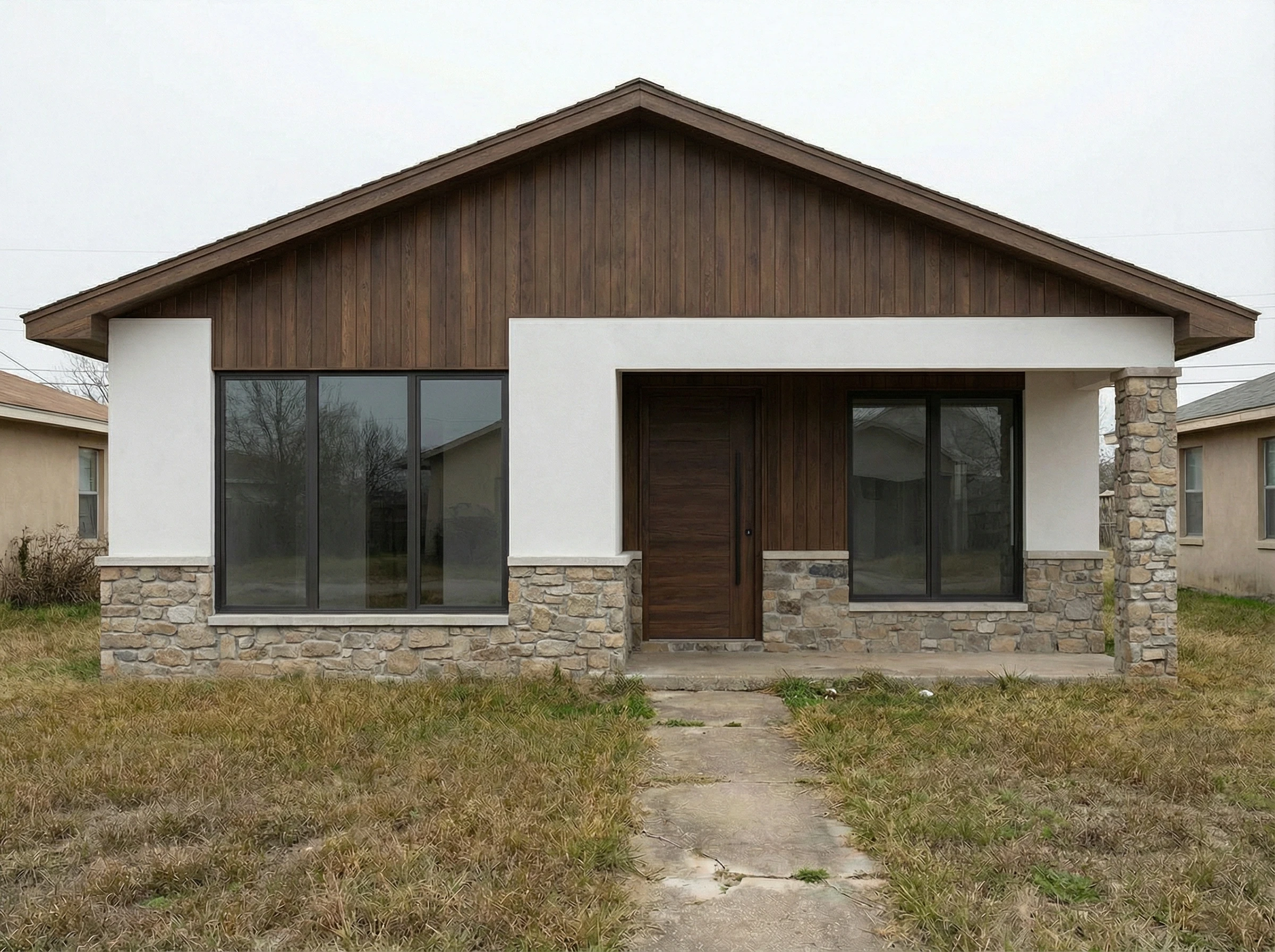 Комбинированный фасад дома после визуализации с ИИ