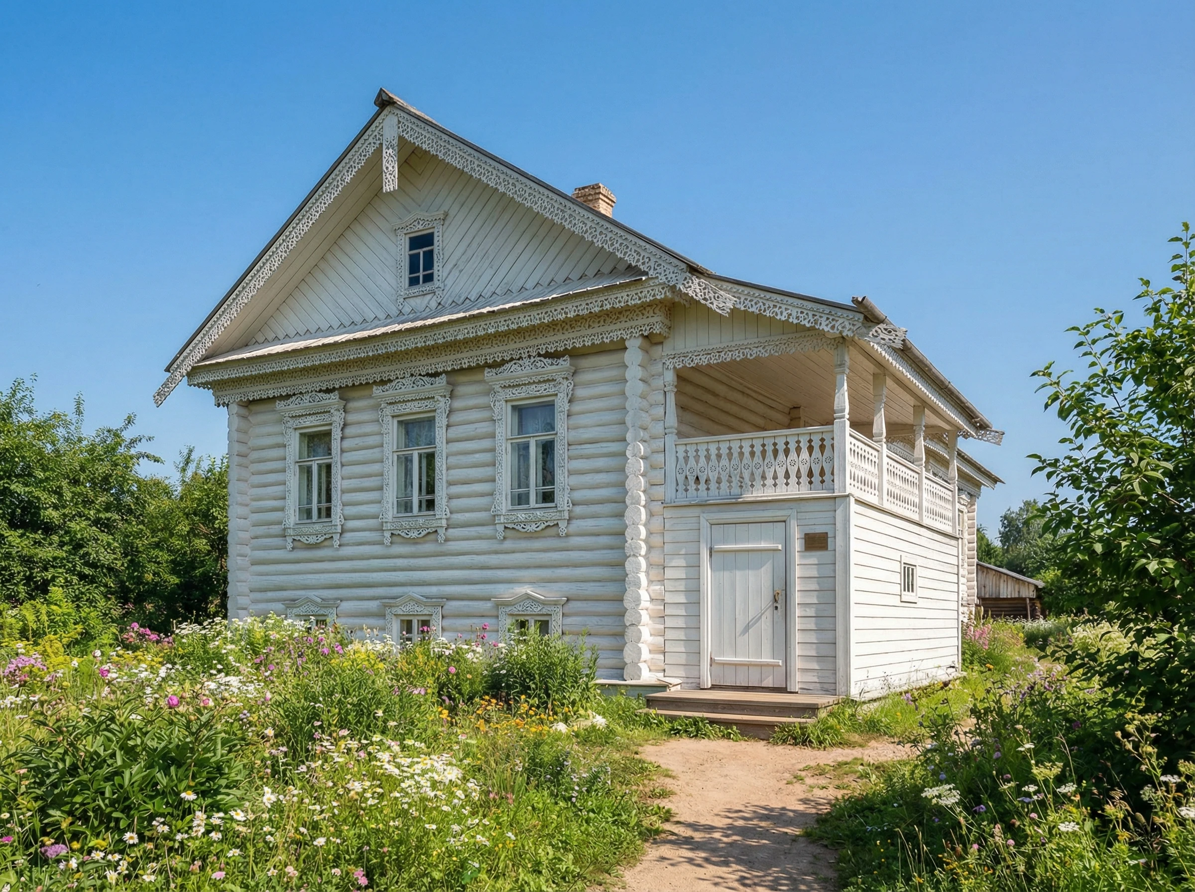 Красивый традиционный деревянный дом с декоративными элементами