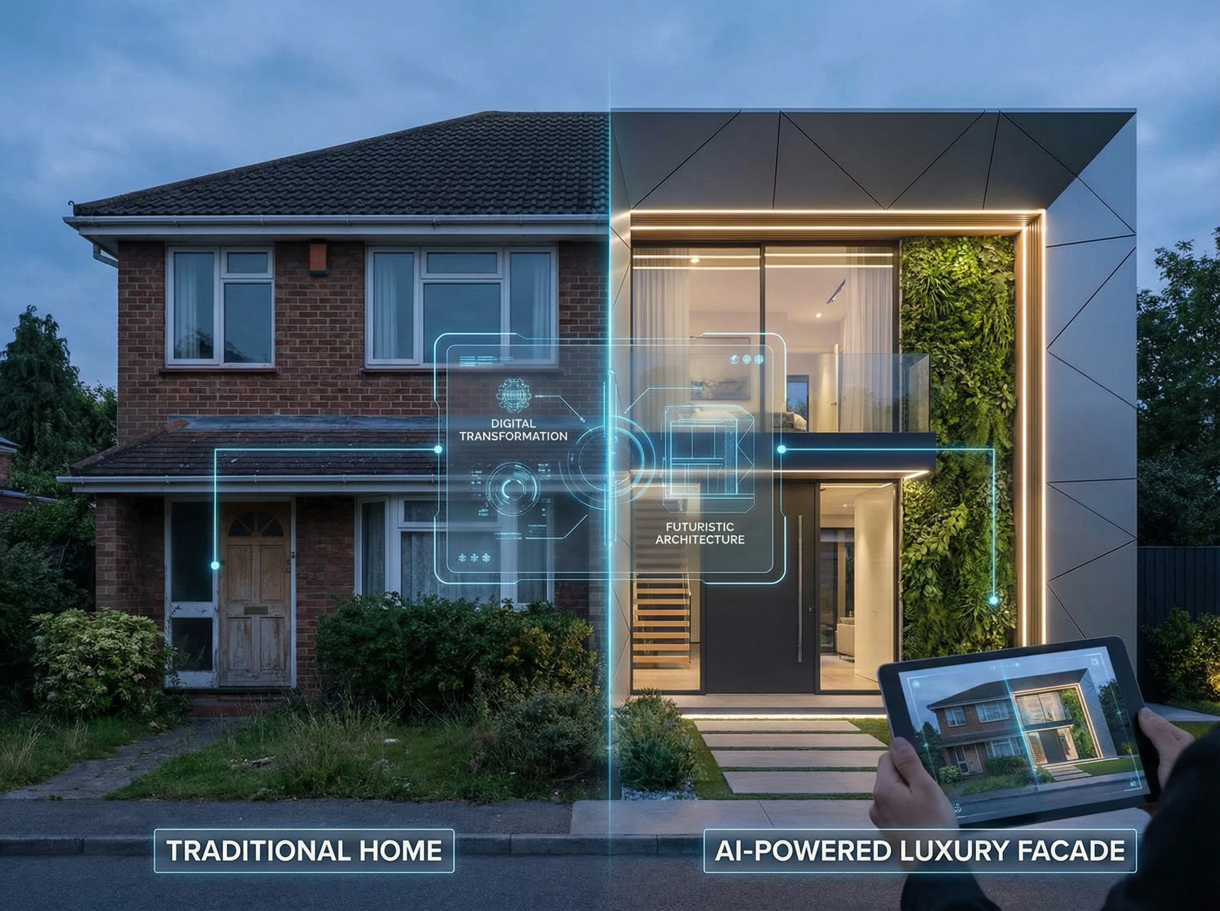 Визуализация фасада дома с нейросетью AI Facade